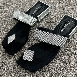 Jeffrey Campbell Black and Silver Mules